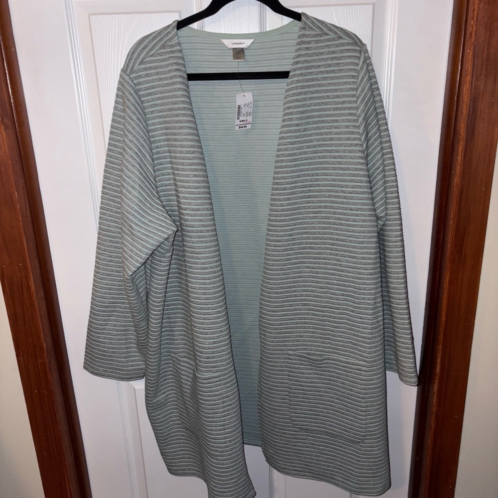 CJ Banks Gray and Teal Striped Cardigan